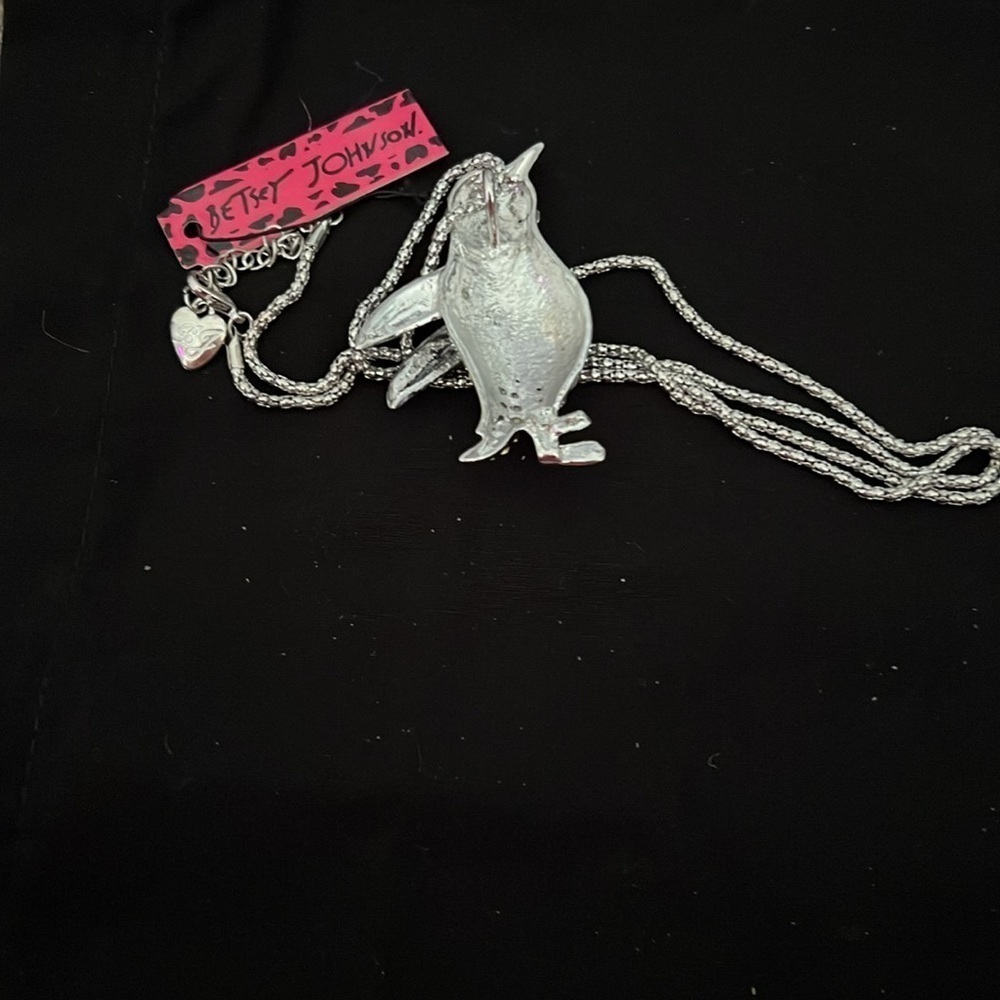 Betsey Johnson Silver Black and White Penguin Necklace - Picture 3 of 3